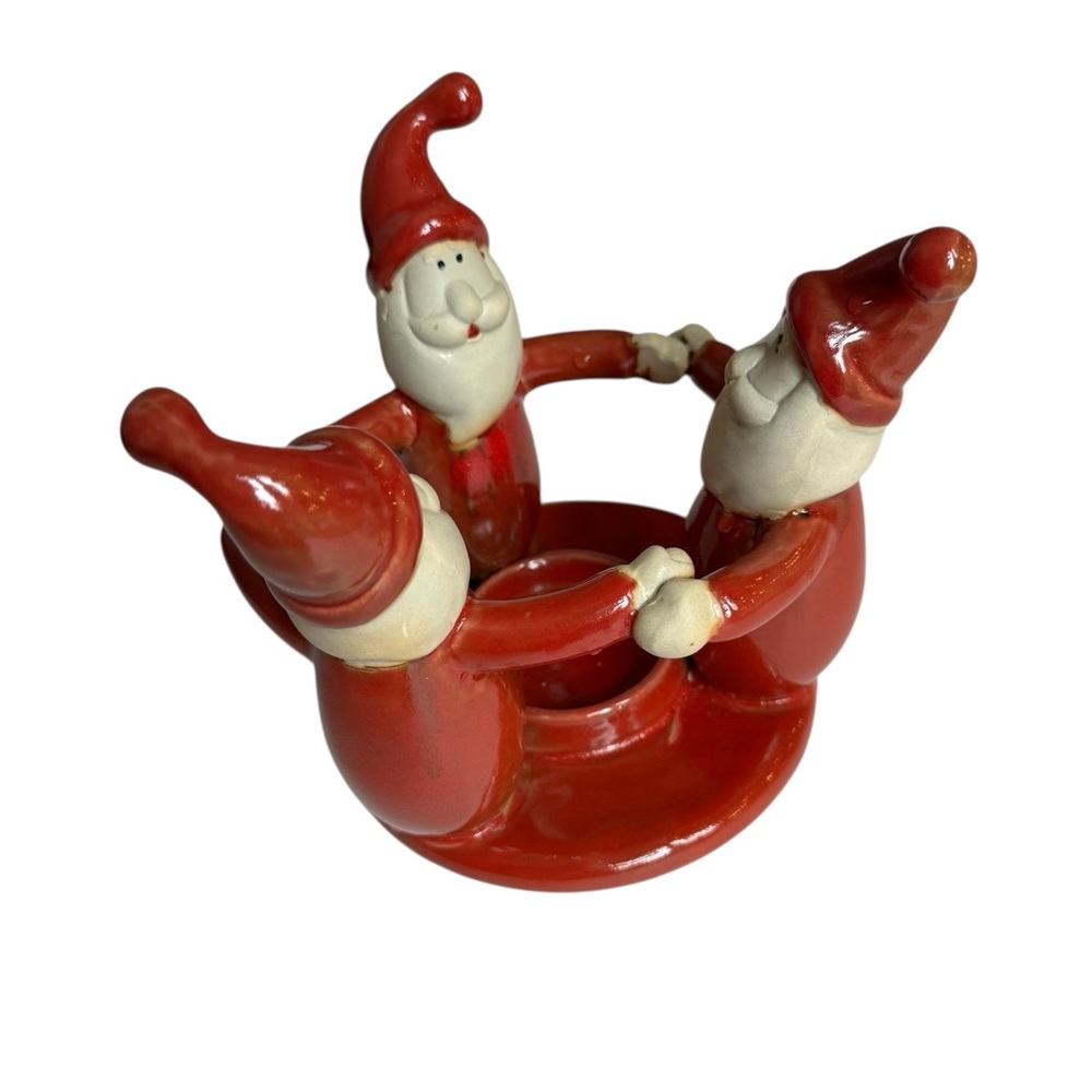 Vintage ceramic 3 Santas Christmas candle holder